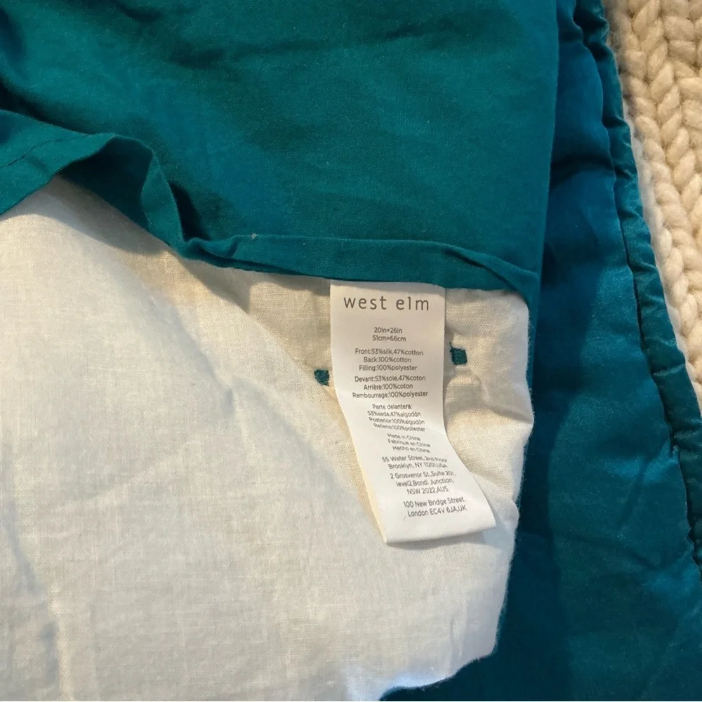 West Elm Washed Silk Standard Shams, Set of Two Teal, Crescent Stitch